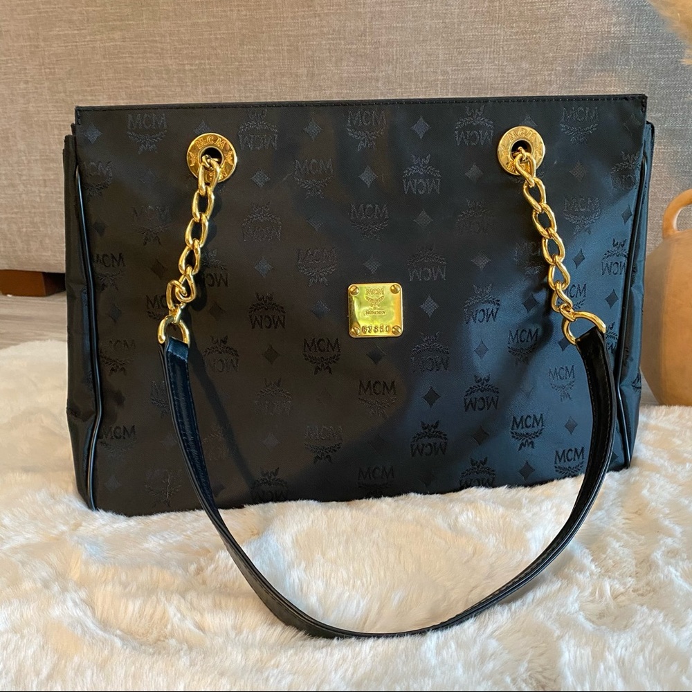 Authentic black MCM tote bag with gold hardware
